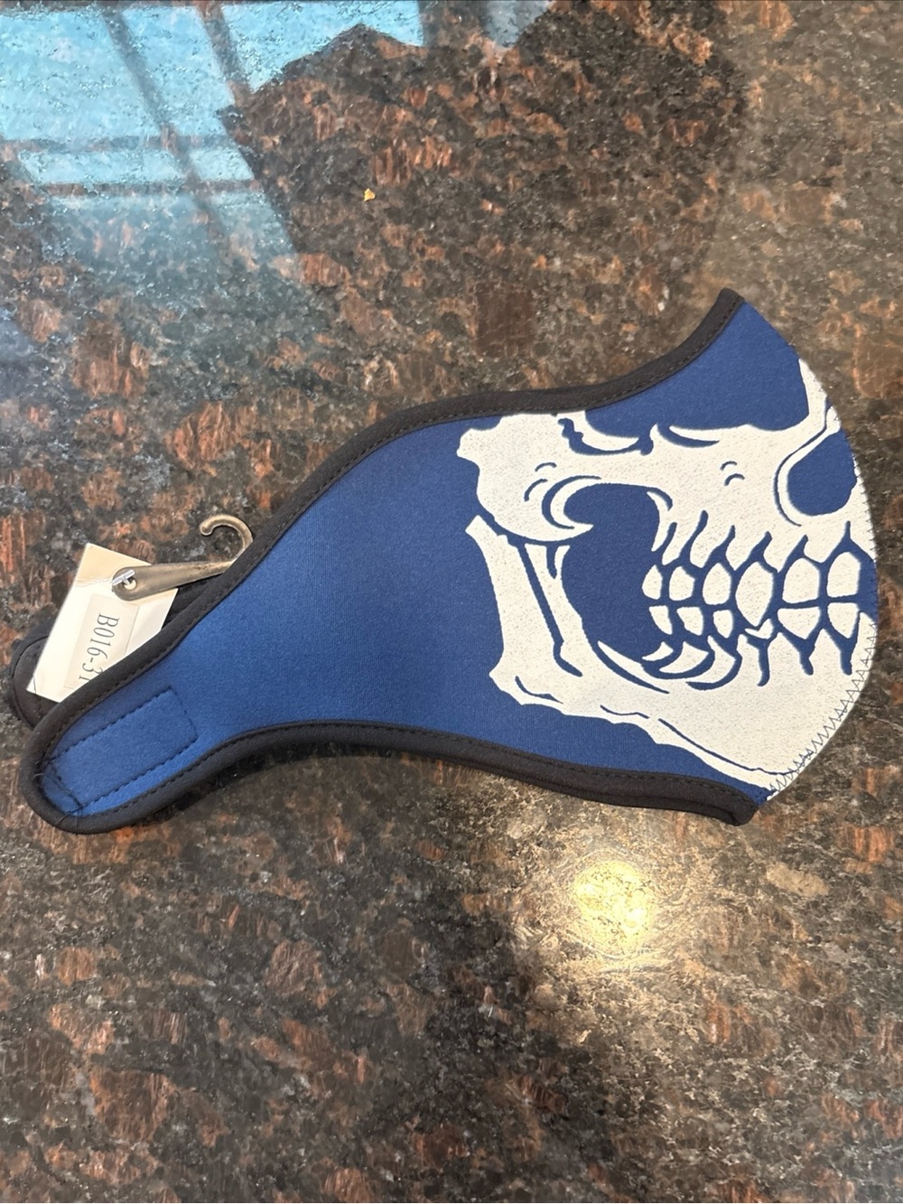 Source Unknown Blue Skull Neoprene Face Mask with Black Trim